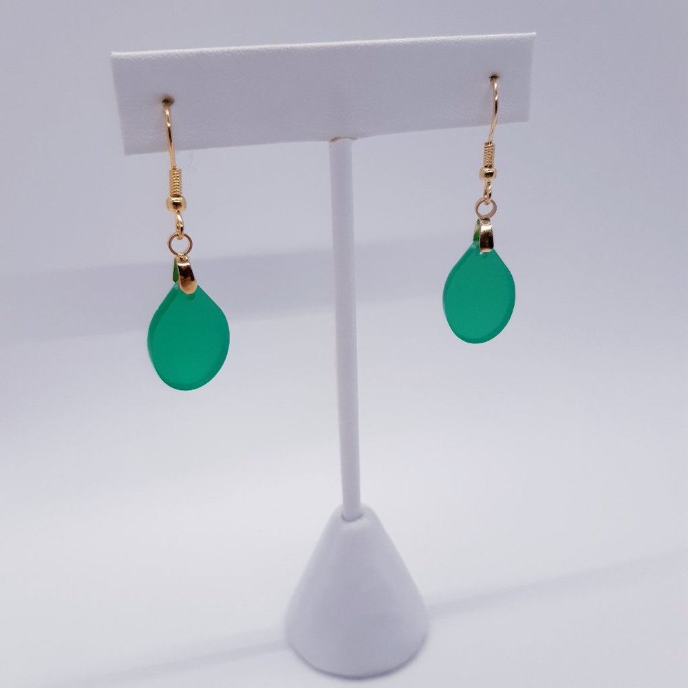 Green | Jade Green | Frosted | Sea Glass-Inspired | Teardrop | Dangle | Earrings